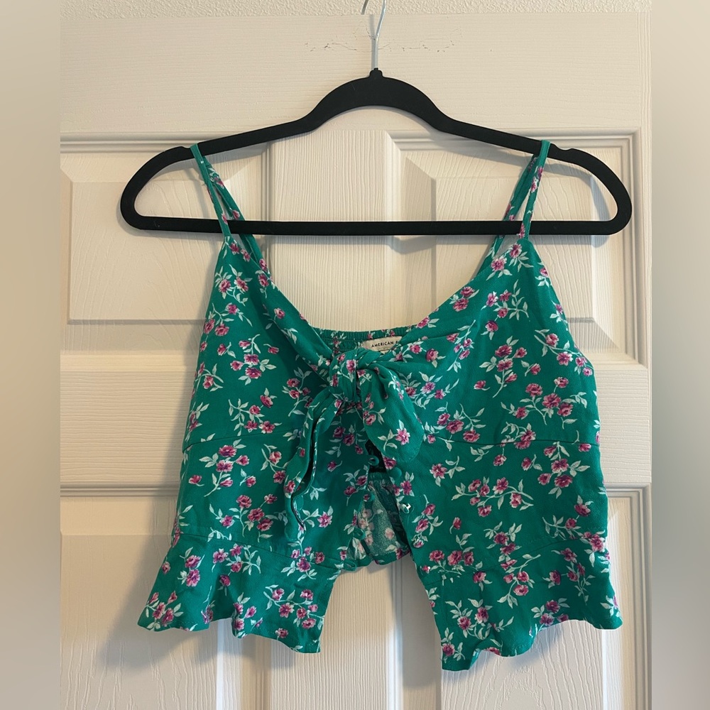 Small American Eagle Floral Print Cropped Tank Top